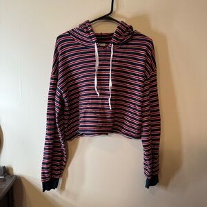 American Eagle Outfitters Red and Blue Cropped Hoodie